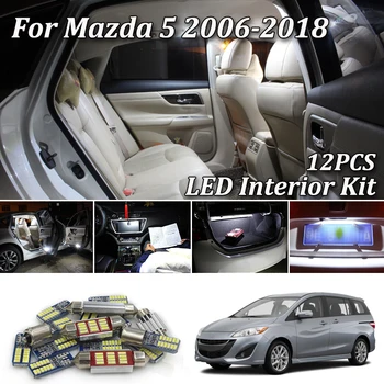 

12Pcs White Canbus led Car interior lights Kit for 2006-2018 Mazda 5 led Map Dome Trunk Door License Plate light