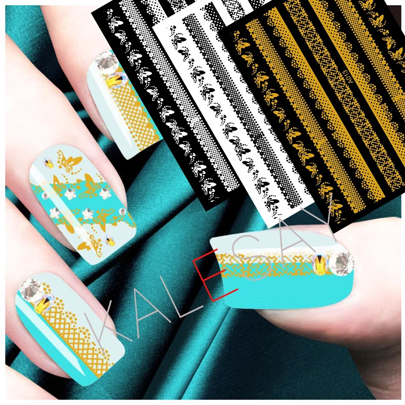 Gold Nail Art Sticker Manicure Design Decoration Self Adhesive Black for Accessories DIY White Stickers Flower | Красота и здоровье
