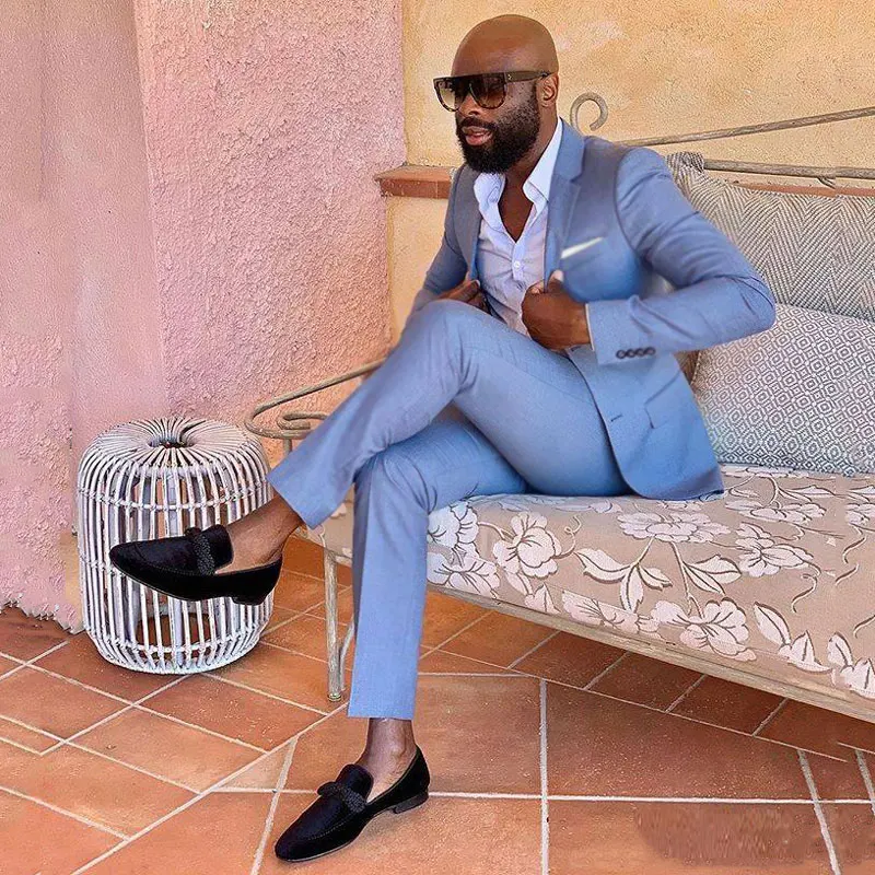 

Casual Blue Suits Men 2019 Latest Design Prom Party Business Man Blazer 2Piece Outfitds trajes de hombre Costume Homme Man Attire Terno Masculino