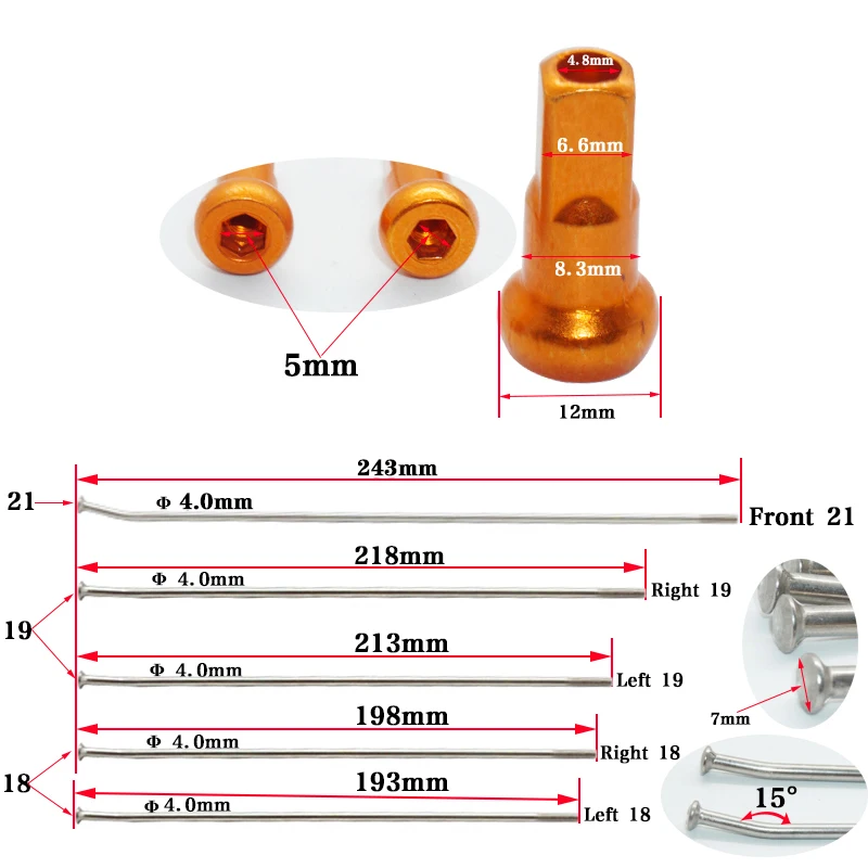 Motorcycle Wire Spokes, Car Rim Fixing 18 19 21 Apply to For CRF YZF KXF SXF EXC TC FC TE FE BOSUER KAYO 250 300 350 450 500 525