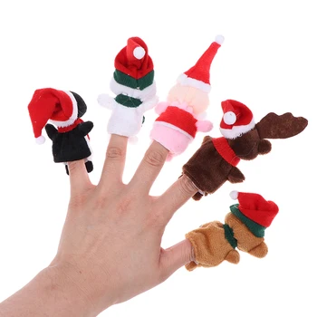 

5pcs/set Christmas Finger Puppets Santa Claus Snowman Deer Bear Penguin Plush Toys Dolls for Baby Kids Children