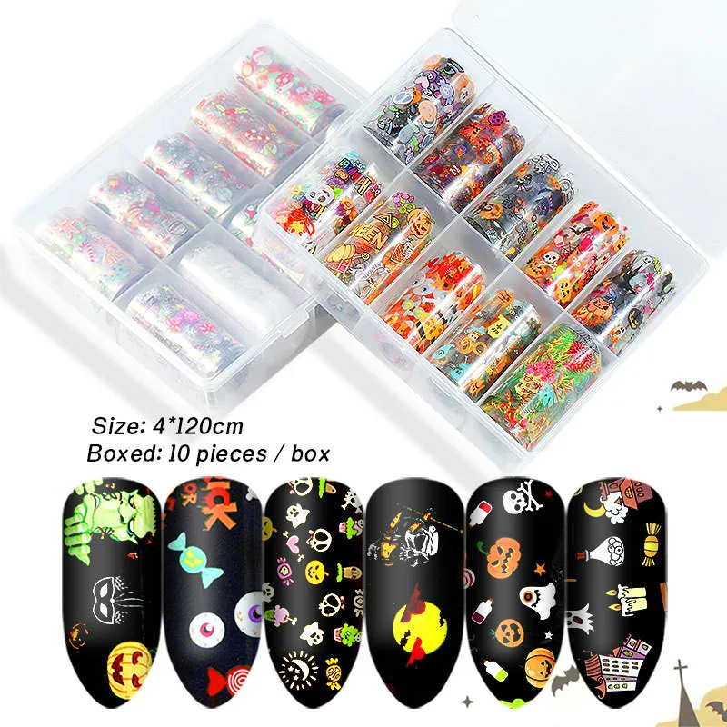 

1 Box 120*4cm Holiday Set Starry Paper Nail Transfer Foils Christmas Halloween Sticker Decal Adhesive Wraps Slider for Nail Art