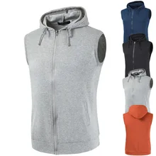 AliExpress партии Новые летние Стиль Для мужчин, жилет без рукавов с капюшоном однотонные Цвет Повседневное Slim Fit жилет с капюшоном