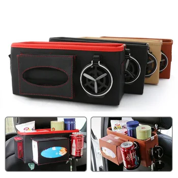 

Adjustable Strap Car Seat Back Hanging Organizer Bag Universal Auto Multi-pocket Leather Tissue Box Case Cups Storage Holder Bag