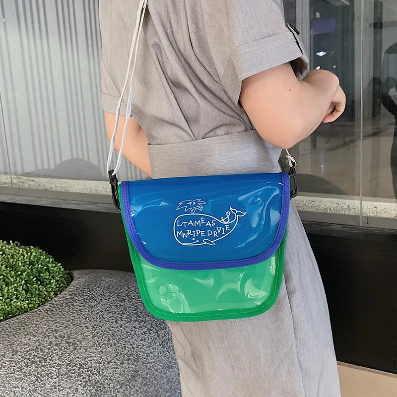 

Transparent jelly bag woman summer new Korean version fashion collision color single shoulder whale graffiti slanted small bag