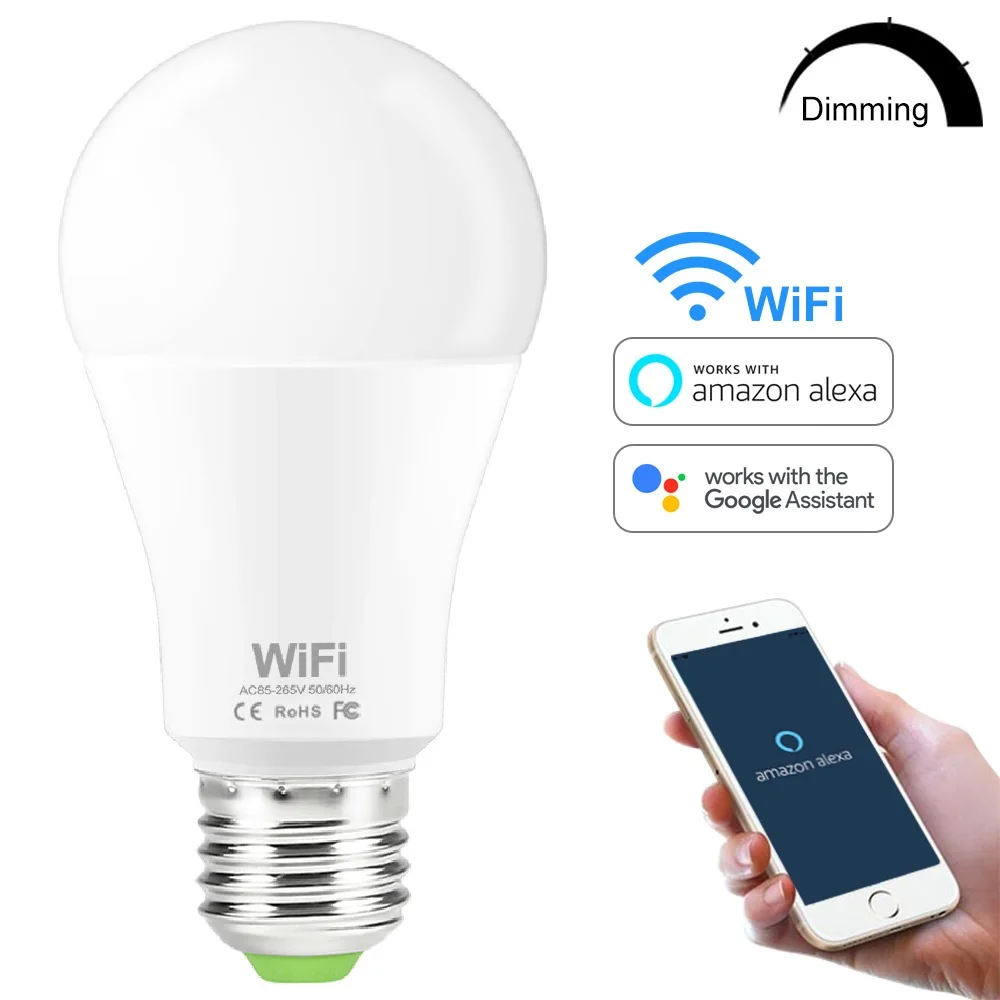 Smart Light Lamp Wifi Bulb 15W E27 B22 Dimmerabile Led Night Light 110V 220V Controllo Vocale Compatibile Con Amazon Alexa Google Home