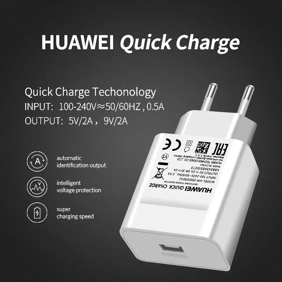 huawei QC 2,0 быстрое зарядное устройство 9 В 2A Micro USB кабель адаптер для быстрой зарядки для P9 P10lite Honor 8 lite 9 Nove 2 Plus 2s 3e 4e