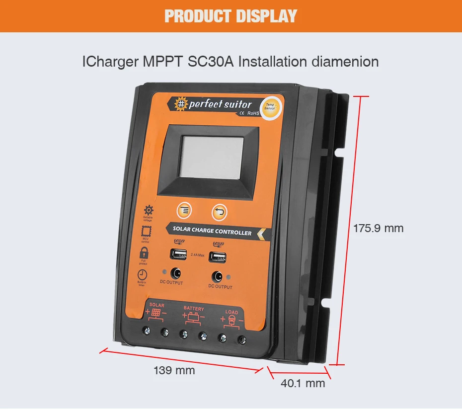 MPPT Контроллер заряда для фотоэлектрических систем и 12V 24V 30A 50A 70A блок управления установкой на солнечной батарее Панели солнечные Батарея регулятор Dual USB 5V ЖК-дисплей Дисплей