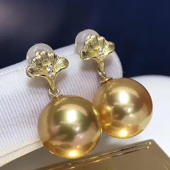 

Fine Jewelry Pure 18 K Yellow Gold Natural Philippine 8-9mm Ocean Golden Round Pearl Earrings for Women Fine Pearl Earrings