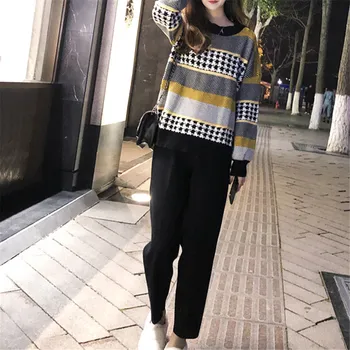 

Sweater Two Piece knitted Set Slim Tracksuit Women 2020 Spring Autumn Fashion Sweatshirts Sporting Suit Female Clothes Suit D484
