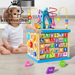 Kissteether juguete educativo Montessori para la primera infancia, caja del Tesoro de cuentas redondas grandes multifunción, puzle de juguete con cuentas