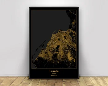 

Luanda Angola Black&Gold City Light Maps Poster Custom World Art Canvas painting wall art for living room Home Decor
