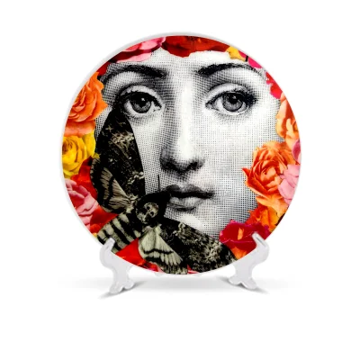 Тарелка богини розы Lina Cavalieri, цветочное блюдо, керамическая круглая тарелка для украшения дома, человеческое лицо, Бабочка, подвесная тарелка - Цвет: N11