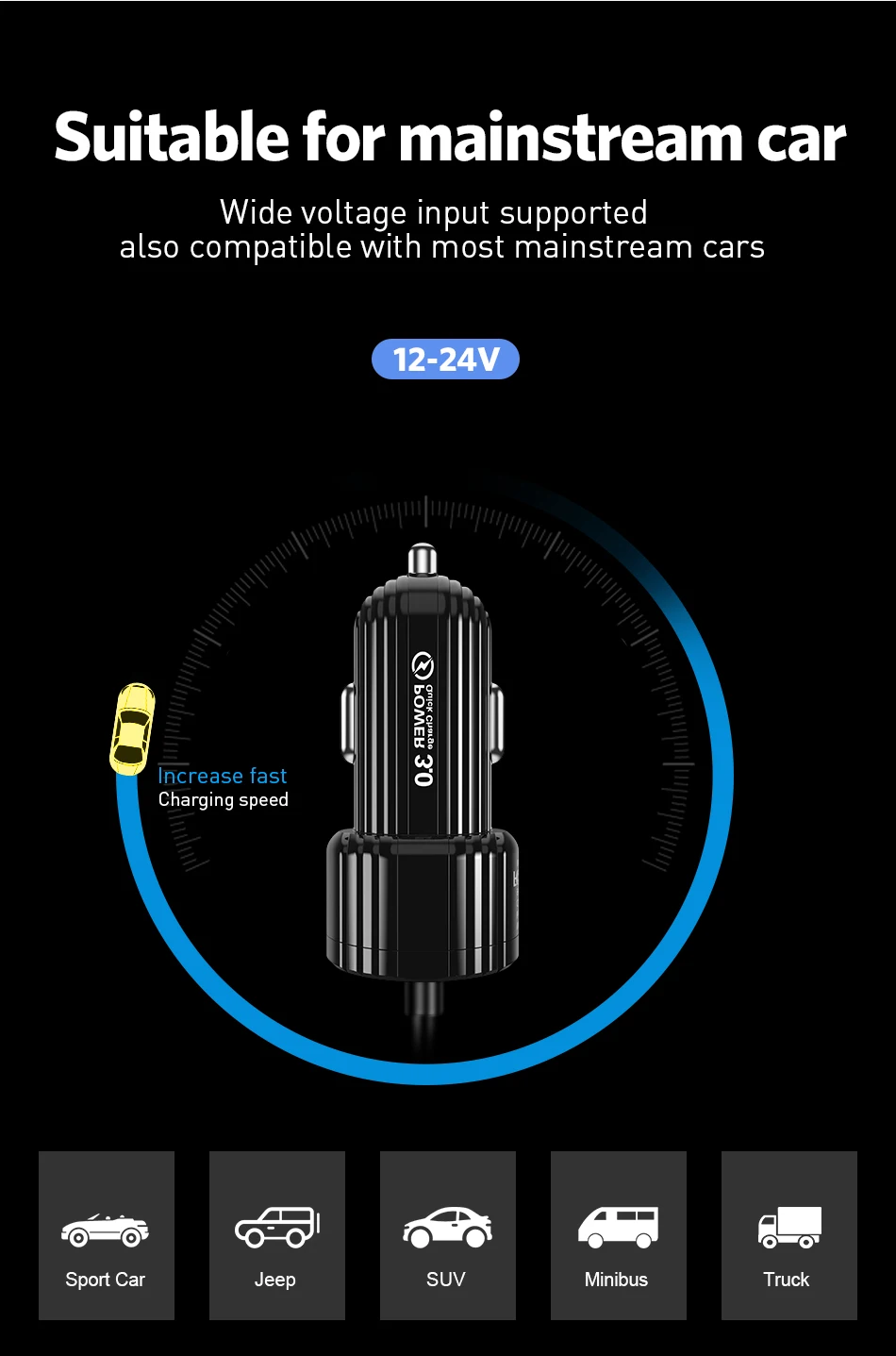 Автомобильное зарядное устройство GTWIN Mini USB Quick Charge 3,0, автомобильное зарядное устройство для iPhone, samsung, Xiaomi, huawei QC3.0 QC, быстрая зарядка для мобильных телефонов