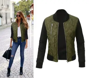 

Fashion Solid Color Female Bomber Jacket Female Flight Suit Jacket Casual Jacket Zipper Stitching Quilted Jacket Coat Women