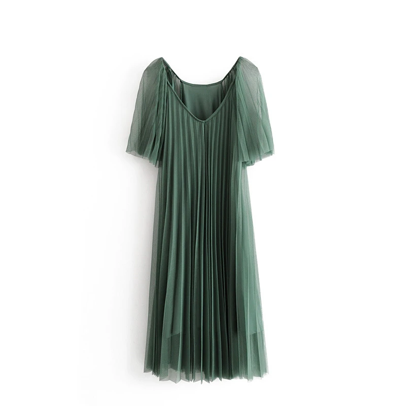 dark green pleated dress