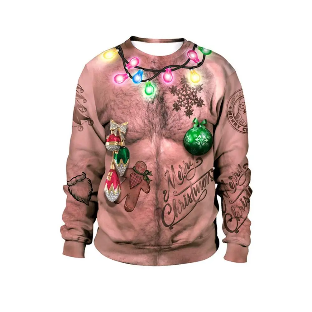 Idgreatim Unsiex Ugly Christmas Pullover Sweatshirts 3D Print Novelty Xmas Elf Long Sleeve Sweater 