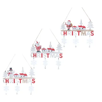 

3Pcs Christmas Door Pendant Creative Cartoon Hanging Decoration Wooden Craft