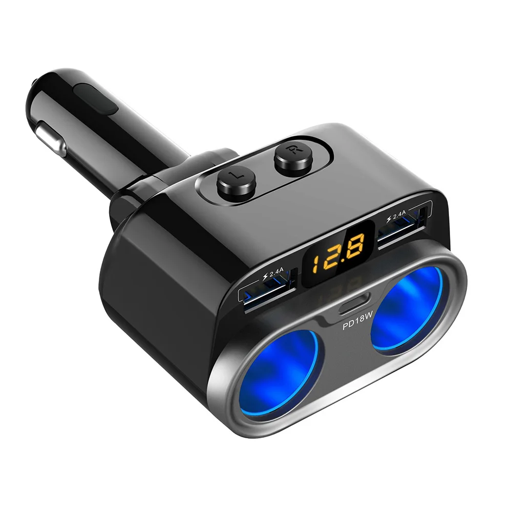 

XIAOMI 2.4A Dual USB Car Cigarette Lighter Splitter Socket Adapter LED Voltage Monitor Type C Car Charger Transmitter Receiver