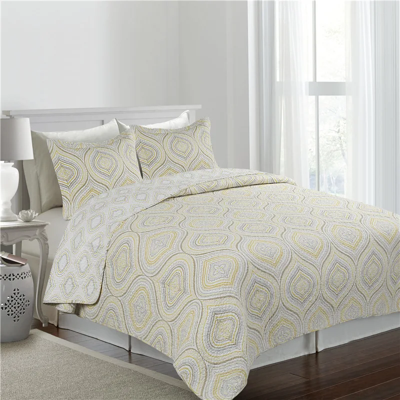 Chausub Simple Quilt Set 3pcs Quilted Bedspread Printed Cotton
