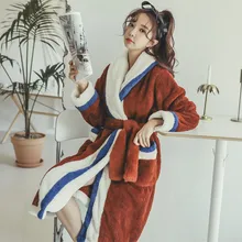 Winter Women Nightgown Three-color Mosaic Coral Velvet Female Long Section Thickening Soft Velvet Pajamas Warm Home Service