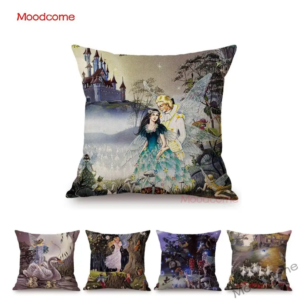 

Lovely Cute Jungle Fairy Kids Cartoon Dreamlike Forest Princess Girl Room Decorative Pillow Cover Cotton Linen Cushion Cover