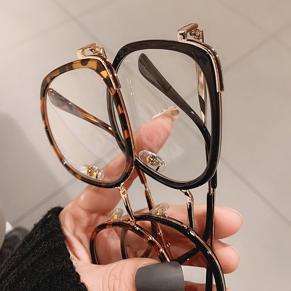Unisex Anti-Blue Light Glasses Frame Vintage Large Square Eyeglasses Blocking Blue-Ray Oversized Spectacles Frames Men Women