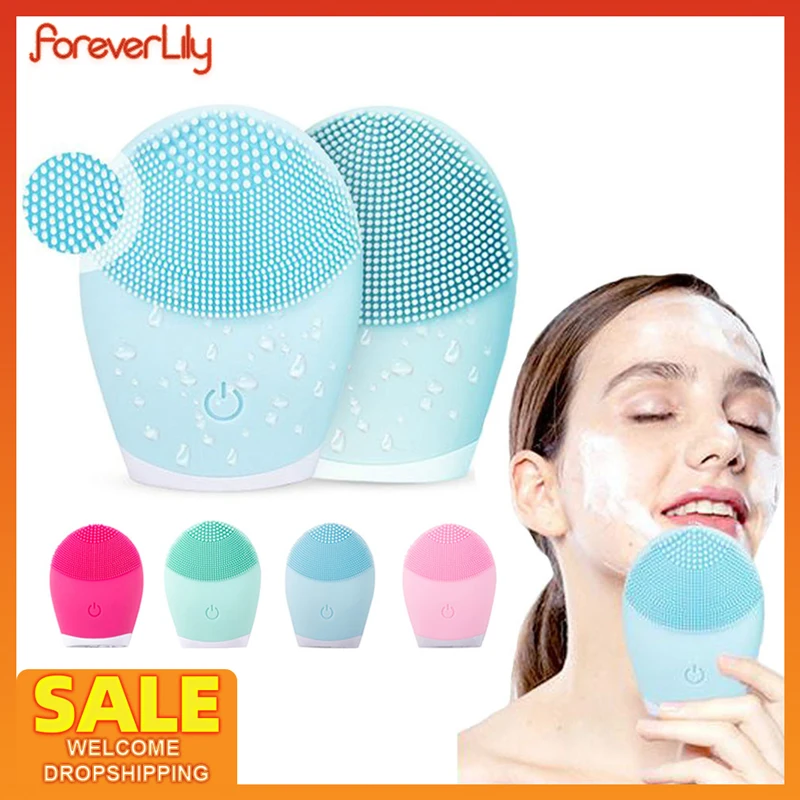 Electric Facial Cleansing Brush Silicone Ultrasonic Vibration Face Cleanser Deep Pores Blackhead Cleaning Washing Skin Massager