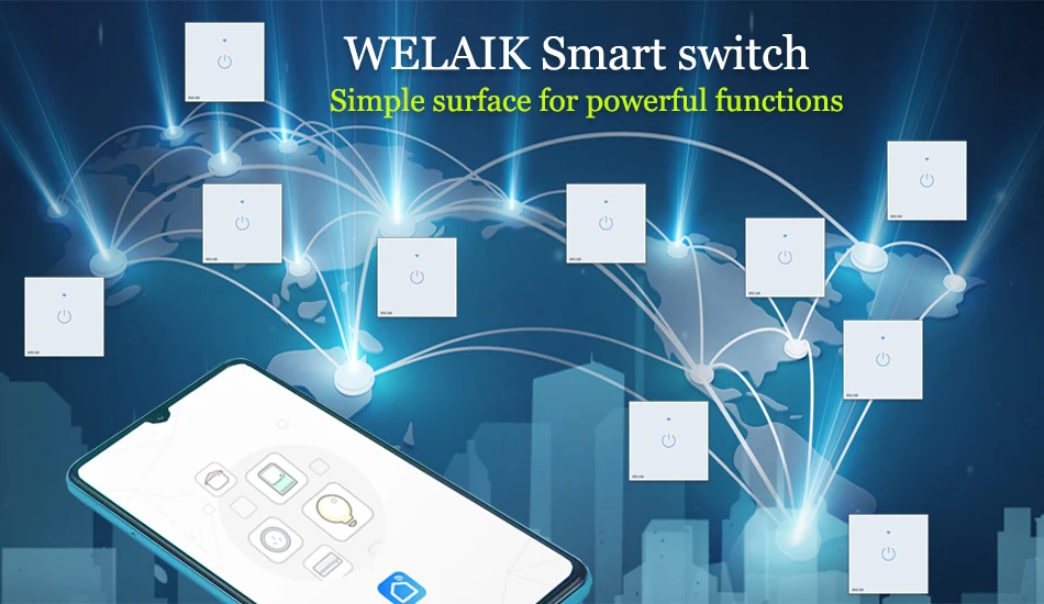 WELAIK UK wifi-сенсорный выключатель-Хрустальное стекло-панель настенный-Интеллектуальный переключатель-светильник Smart-Switch 1ганг-1way B1911CW& wifi