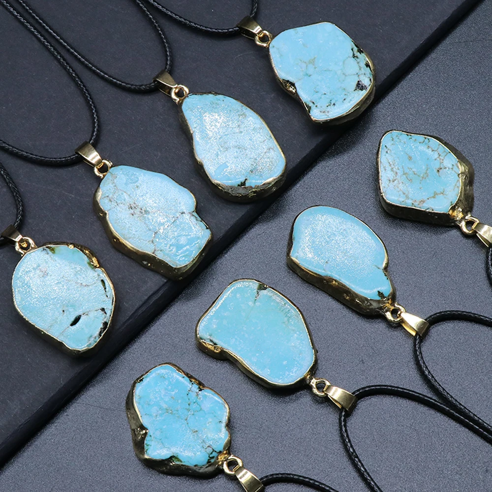 5PCS Irregular Natural Semi-precious Stone Blue Turquoise Pendant Necklace DIY Charm Necklaces Making Jewelry Gift Wholesale