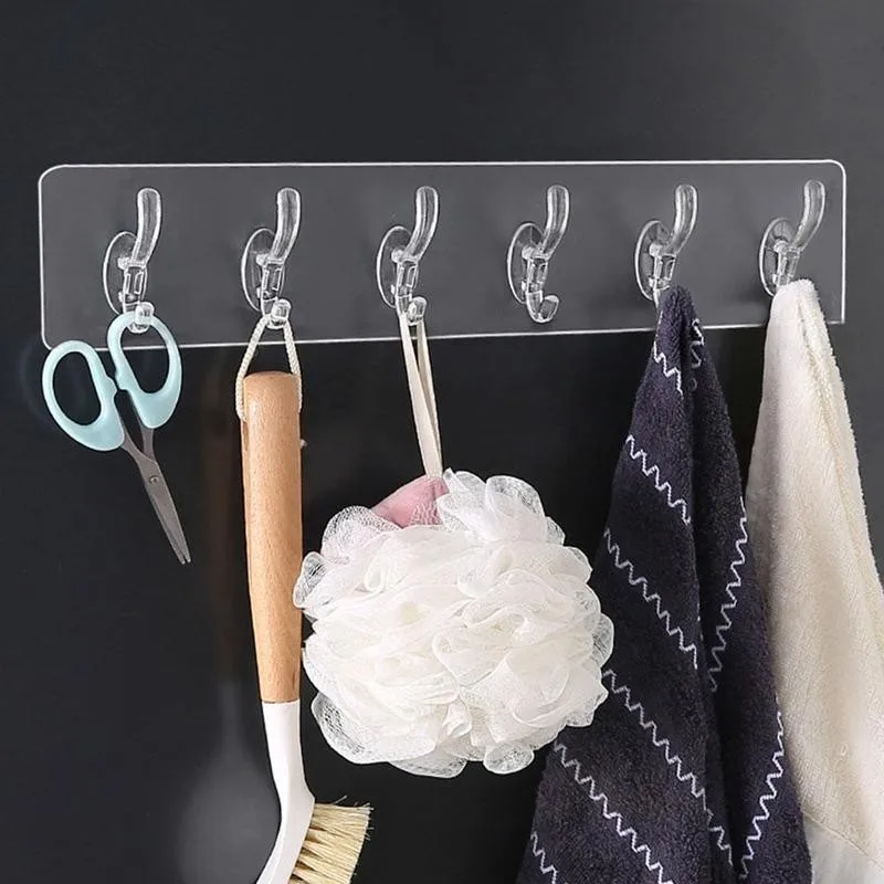 1/3/6 Hooks Transparent Self Adhesive Door Wall Hangers Suction Heavy Load Rack Cup Sucker For Kitchen Bathroom