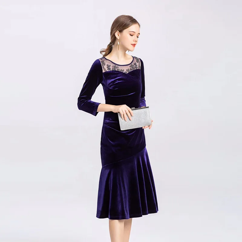 XXXL Платье Vestidos De Fiesta весеннее Стильное женское сексуальное платье из прозрачной сетки с вышивкой в стиле пэчворк с рукавом 3/4 фиолетовое зеленое платье Русалка