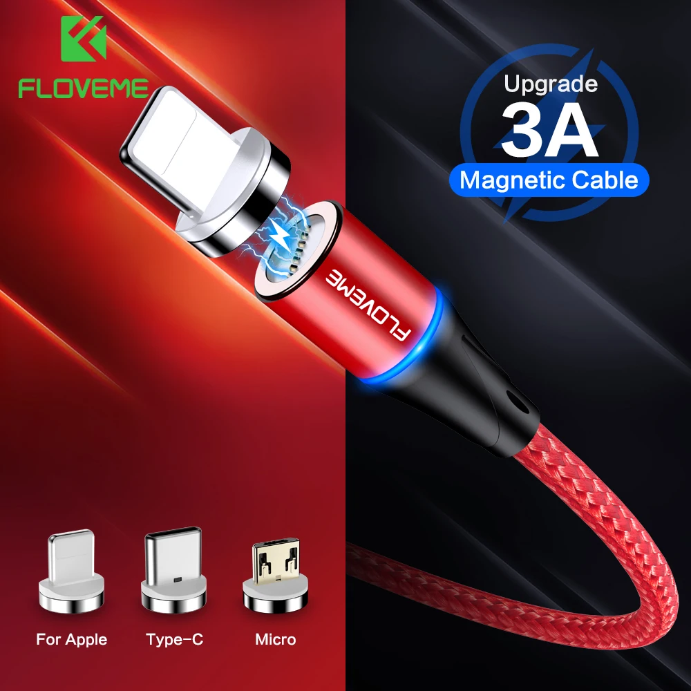 

FLOVEME 3A Magnetic Cable For iPhone Samsung Huawei Xiaomi USB Type C Micro USB Fast Charging Data Wire Cord Magnet Cable