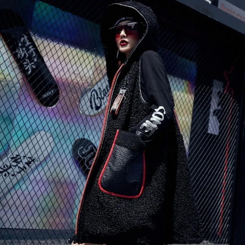 

Street Style Zipper Hooded Sleeveless Jacket Women Fashion 2020 Letter Printed Black Long Bomber Vest Waistcoat Winter Outerwear