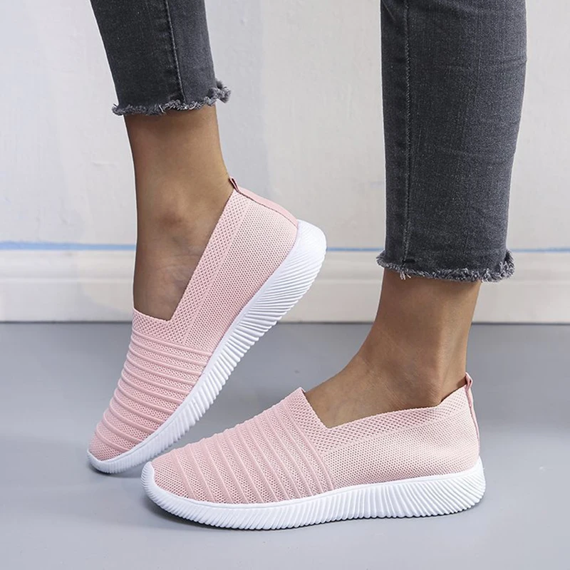 Zapatillas de deporte de punto vulcanizadas para mujer, zapatos informales blancos a la moda, Tenis femeninos 2021
