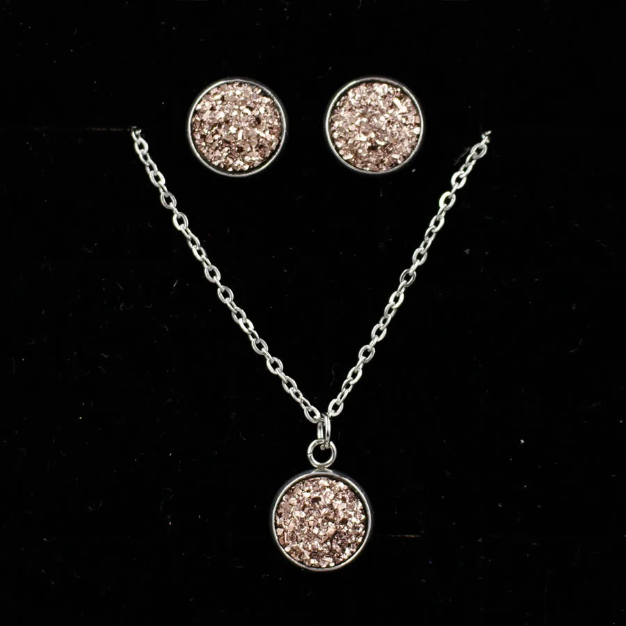 12 мм серьги-гвоздики Druzy Drusy, ожерелье, ювелирный набор, ожерелье-воротник из смолы для женщин, девушек, ювелирное изделие, подарок - Окраска металла: A