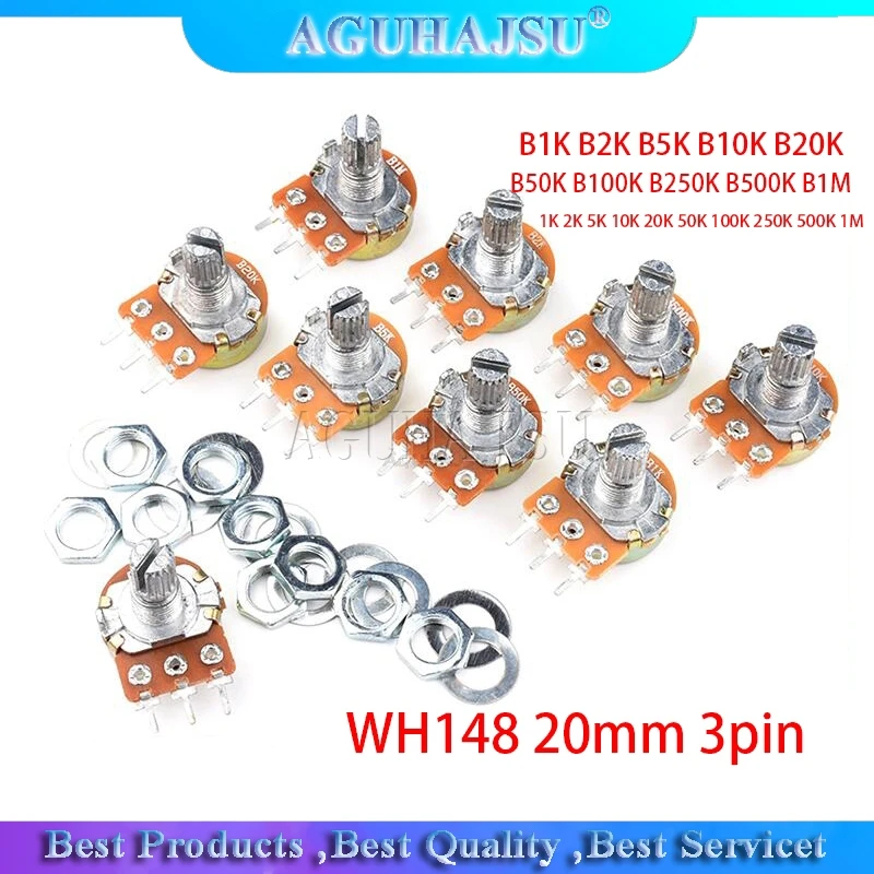 2pcs WH148 20mm 3pin Potentiometer B1K B2K B5K B10K B20K B50K B100K B250K B500K B1M 1K 2K 5K 10K 20K 50K 100K 250K 500K 1M multiturn potentiometer,rotary potentiometer,adjustable resistor