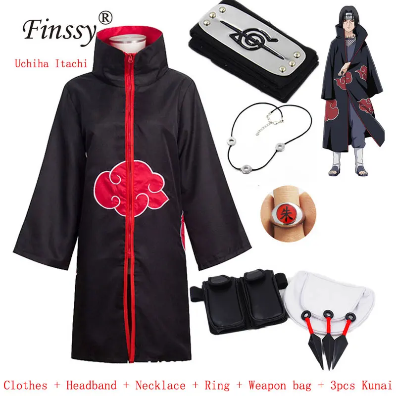 Naruto Four/six Generations Akatsuki Coplay Long Sleeve Print Cloak Robe Rebel Headband Darts Suzaku Ring Cosplay Props