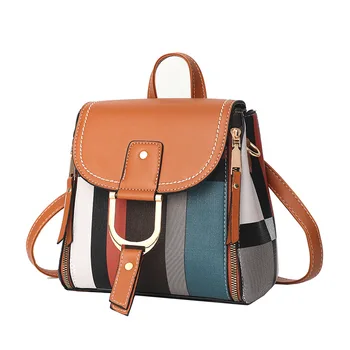 

WOMEN'S Bag Back Destroyed Dual Use 2019 New Style Autumn And Winter Small Backpack Plaid Contrasting Color Shoulder Bag Shoulde