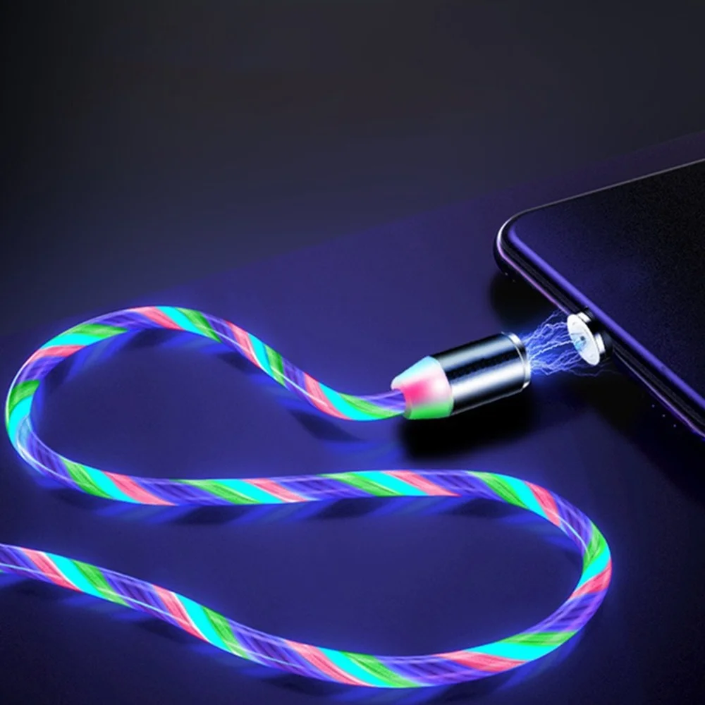 Cable usb tipo c para móvil, iluminación luminosa de corriente magnética 3 en 1, para Samsung, LED, Micro USB, tipo C, para Iphone