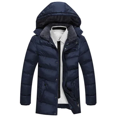 Winter Jacket Men Parka Coat Male Casual Slim Fit Mid-long Coat Men Hooded Collar Thick Warm Windbreaker Parka Men L-XXXL - Цвет: Dark Blue