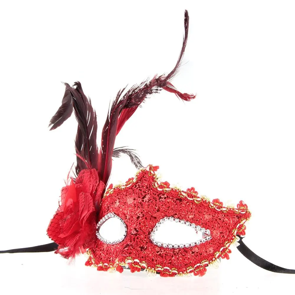 Maschera Mascherina в пластике Piume Stile Veneziano Rosso X Festa Carnevale