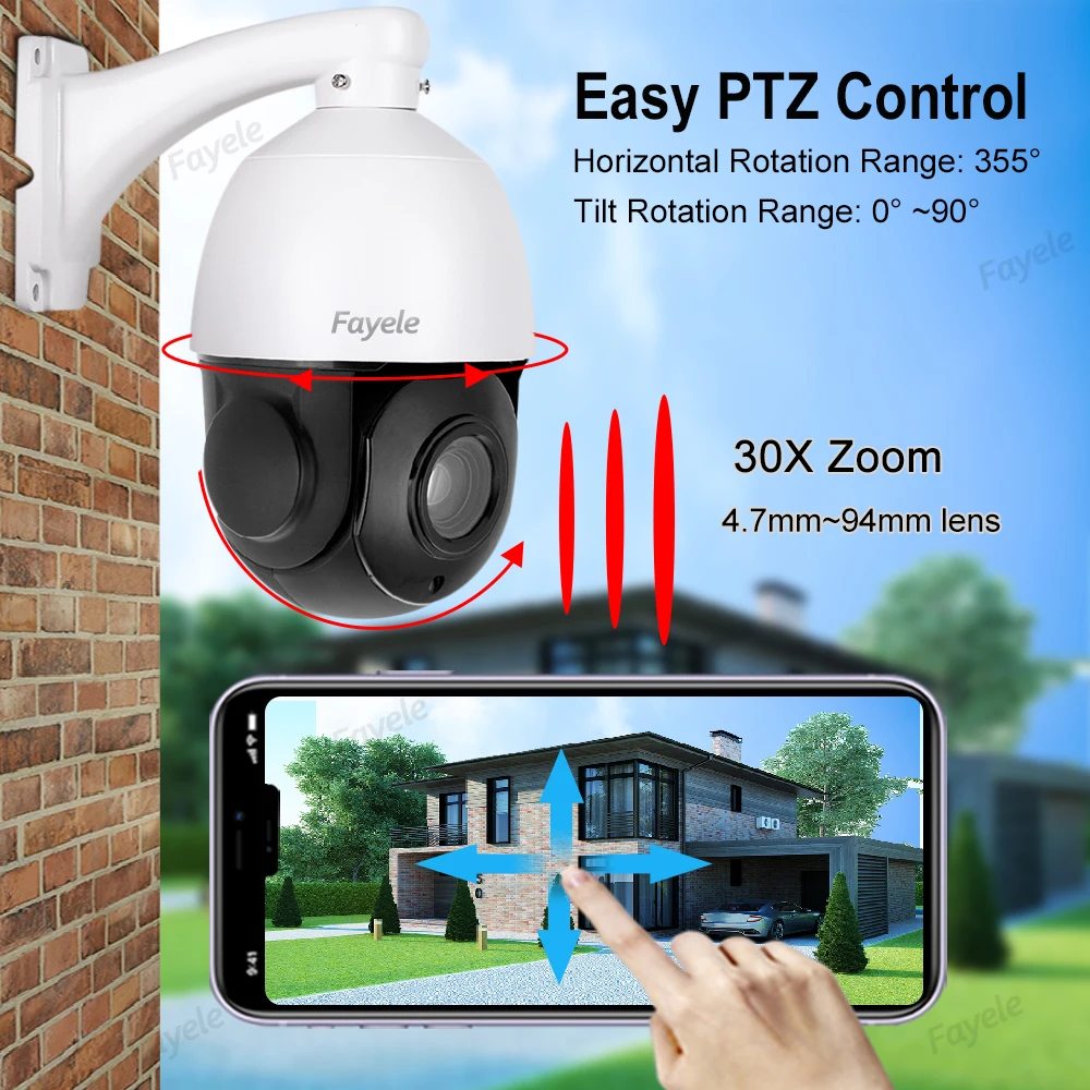 CCTV Security POE 5MP 4K 8MP Speed Dome PTZ Camera Pan Tilt 30X Zoom IR 100M IP Camera SD Cloud Storage 2way Audio Motion Detect