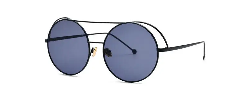 Ретро Круглые негабаритные солнцезащитные очки для женщин, роскошные брендовые дизайнерские металлические солнцезащитные очки с двойным мостом, мужские оттенки, черная красная розовая оправа - Цвет линз: Gray