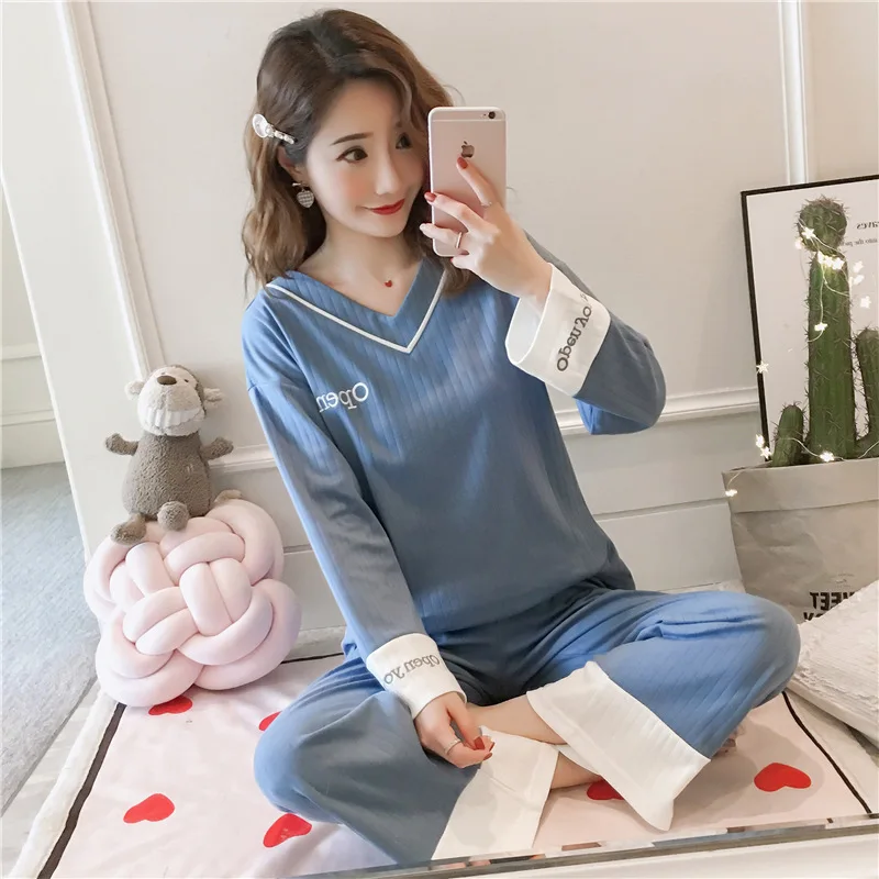 

Soft Sleepwear White Nightwear Winter Warm Pajama suit Women Suit Sexy Bump Color Pant Long-Sleeve Leisurewear Suit Pyjama