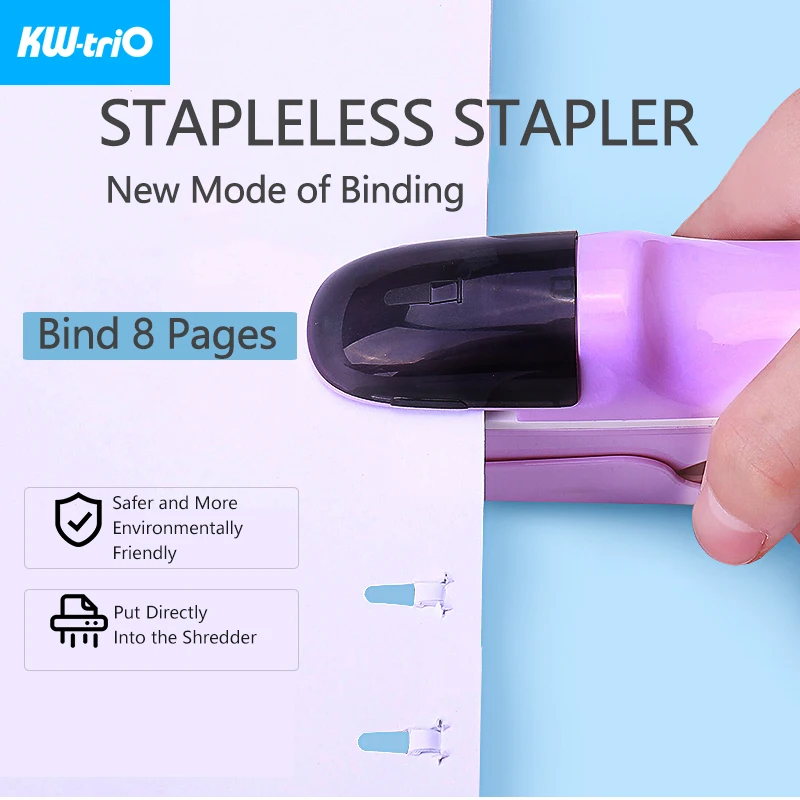 KW-triO Stapleless Stapler Safe Paper Stapling Portable Plastic Stapler Without Staples Bind 8 Sheets of Paper Office Supplies stapleless stapler