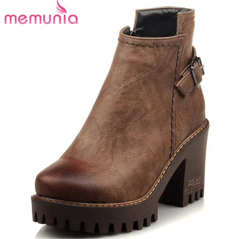 

MEMUNIA 2020 new fashion women ankle boots round toe zip buckle autumn winter high heels platform boots ladies dress shoes