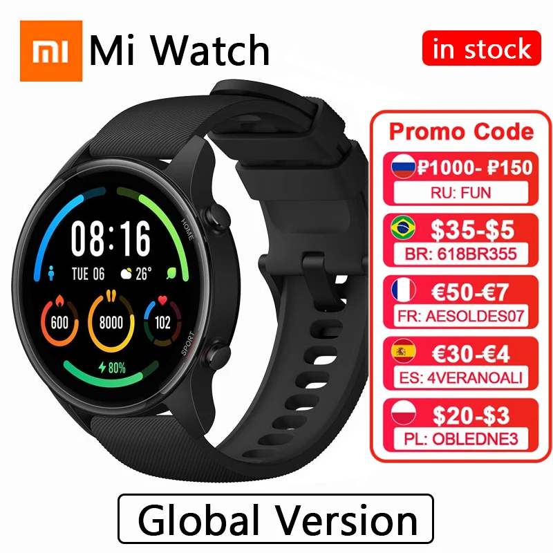Xiaomi Mi Watch Global Version SmartWatch Blood Oxygen GPS Bluetooth Fitness Heart Rate Monitor 5ATM Waterproof Mi Smart Watch