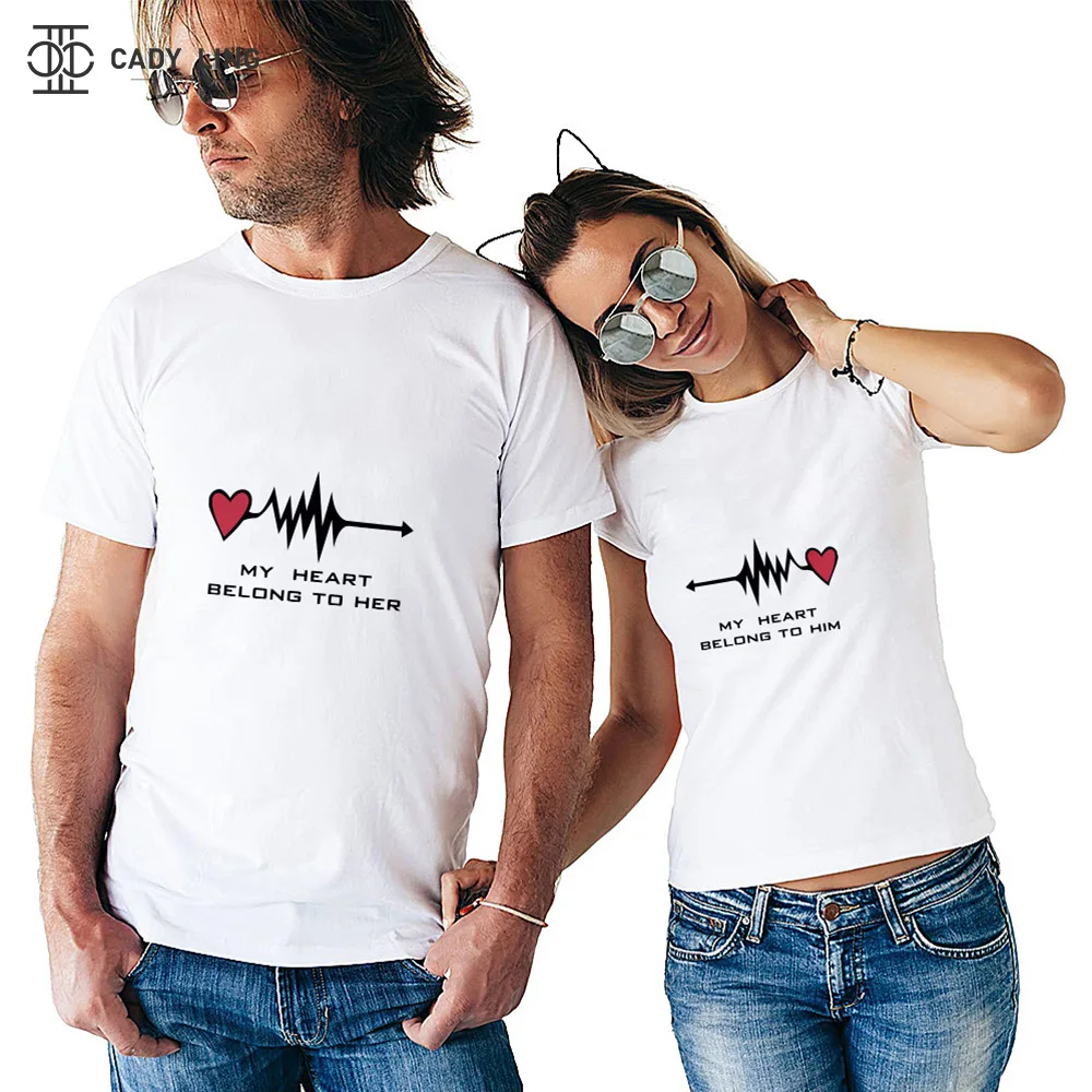 Couple T-shirt Summer Couple My Heart Belong To Her Printed Clothes Couple Tshirt Casual LOVE Short Sleeve Tees Loose Couple Top