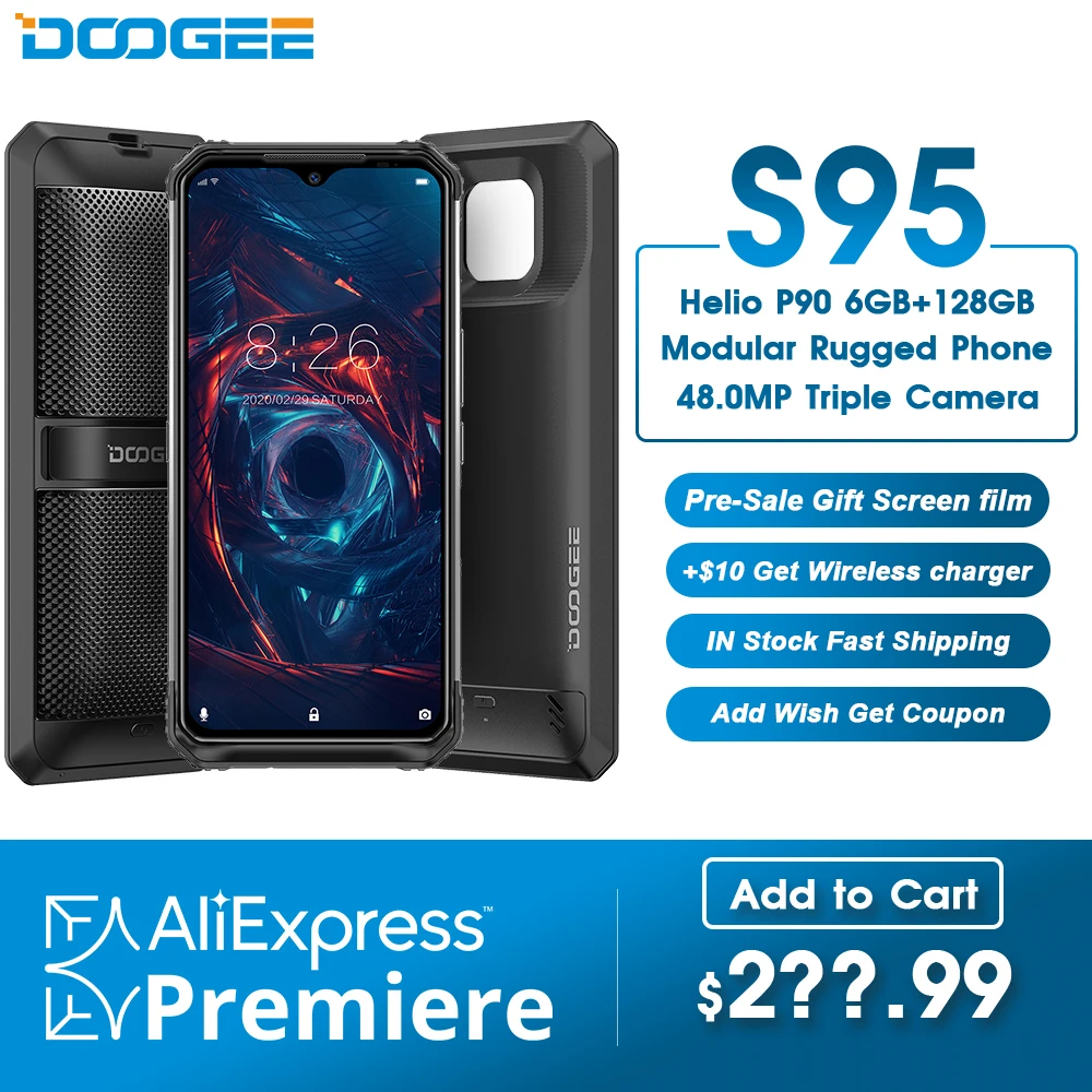 Модульный прочный мобильный телефон DOOGEE S95 6 3 дюймовый дисплей Восьмиядерный Helio